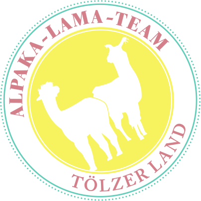Logo des Alpaka-Lama-Teams Tölzer Land: Illustration zweier Alpaka-Lamas, umringt vom Schriftzug des Unternehmens
